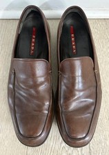 PRADA Sport Men’s Vintage Linea Rossa Brown Leather Loafers - Size 9