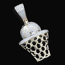 10k Yellow Gold 0.2CTW Natural Diamond ICED BasketBall Hoop Pendant 4.5g Charm