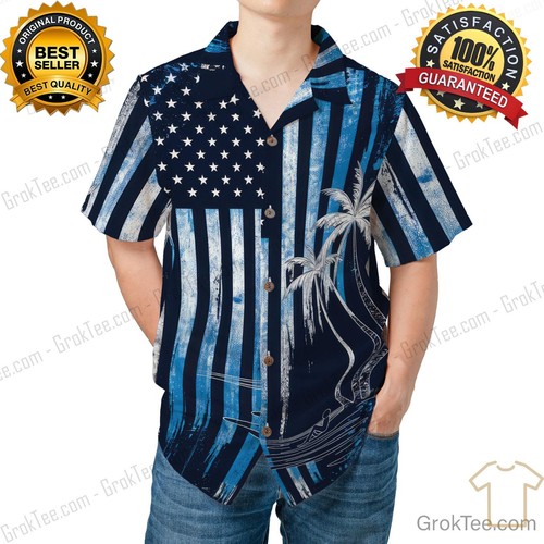 Unisex USA amerikanische Flagge Hawaiihemd, patriotische Palme Strand Druck S-5XL - Bild 8 von 8