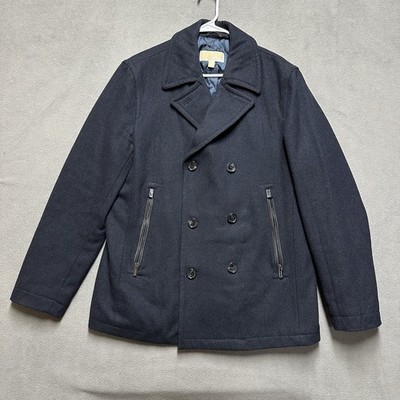 Michael Kors Pea Coat Womens Medium Navy Blue Wool Quilt Lined Double Breasted