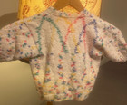 baby sweater 6-12mo. white w/confetti colors, kitty-cat buttons, hand-knit — photo 8