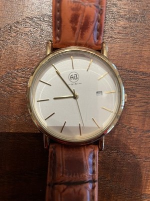 Mens Large Face ( AB) AIBI Slim Fit Quartz Watch 02402 Brown Leather