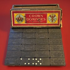 Vintage Wood Embossed Large Crown Domino SET of only 24 Dominos BOX TOP ROUGH