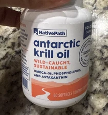 NativePath Antarctic Krill Oil, 500mg, Omega-3, Astaxanthin, EPA+DHA, 30 Serving