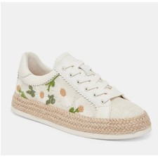 Dolce Vita Floral Daisy Embroidered Espadrille Platform Sneakers Boho White Sz 6