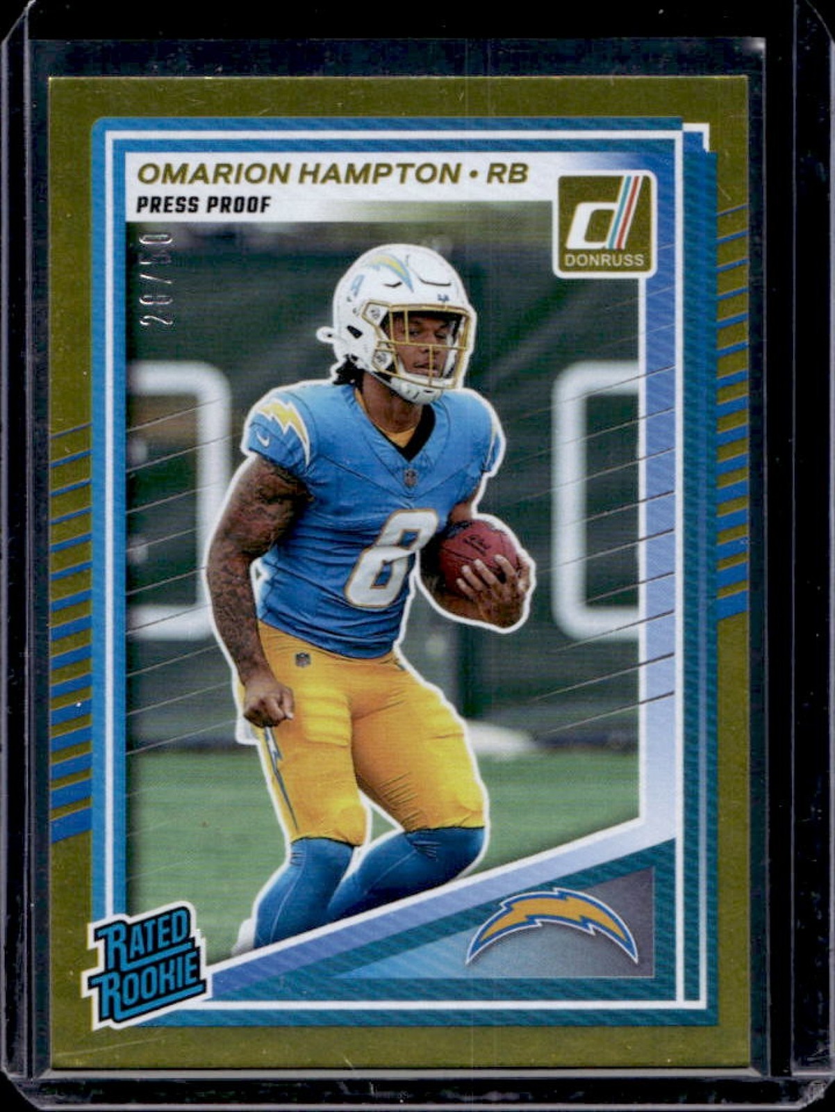 2025 Donruss Omarion Hampton Rated Rookie Press Proof Gold RC #26/50 Chargers