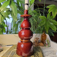 Vintage Ceramic Table Lamp Brown Caramel Glazed Bobbin Style Mcm Retro