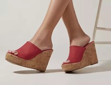 Zoccoli Sabot Con Zeppa Alta 11 Cm Effetto Sughero Fascia Rossa Cf51375