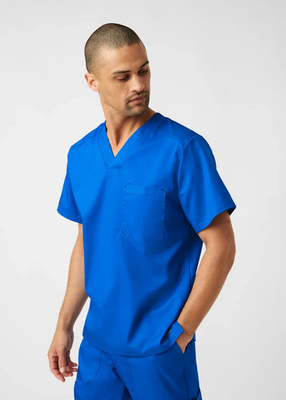 #ad Landau ProFlex LT108 Men#x27;s 2 Pocket V Neck Scrub Top Royal Blue Size Large $17.99