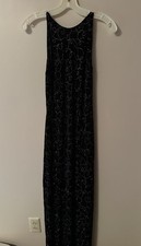 J McClintock Black Stretch Formal Dress W/ Glitter Swirl Pattern Backless Sz 7/8