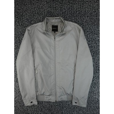 Koton Bomber Jacket Mens S Grey White Micro Stripe Zip Up Mock Neck Good