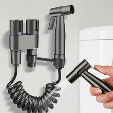 Toilet Shattaf Adapter Hose Bidet Spray Stainless Steel Handheld Shower w/2Valve