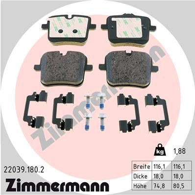 Zimmermann Bremsbelagsatz, Scheibenbremse 22039.180.2 FüR Alpina BMW-image