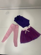 Purple Leotard, Pink Tights  Purple Tutu Skirt Set - 3 Piece Doll Ballet Outfit