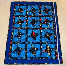 Baby Boy Quilt New Friendship Star Patchwork 47 inch X 37 inch Blue Galaxy Space