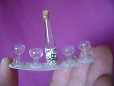 subminiature WINE  BOTTLE and 4 DRINKING GLASSES  THE SMALLEST SET in the WORLD