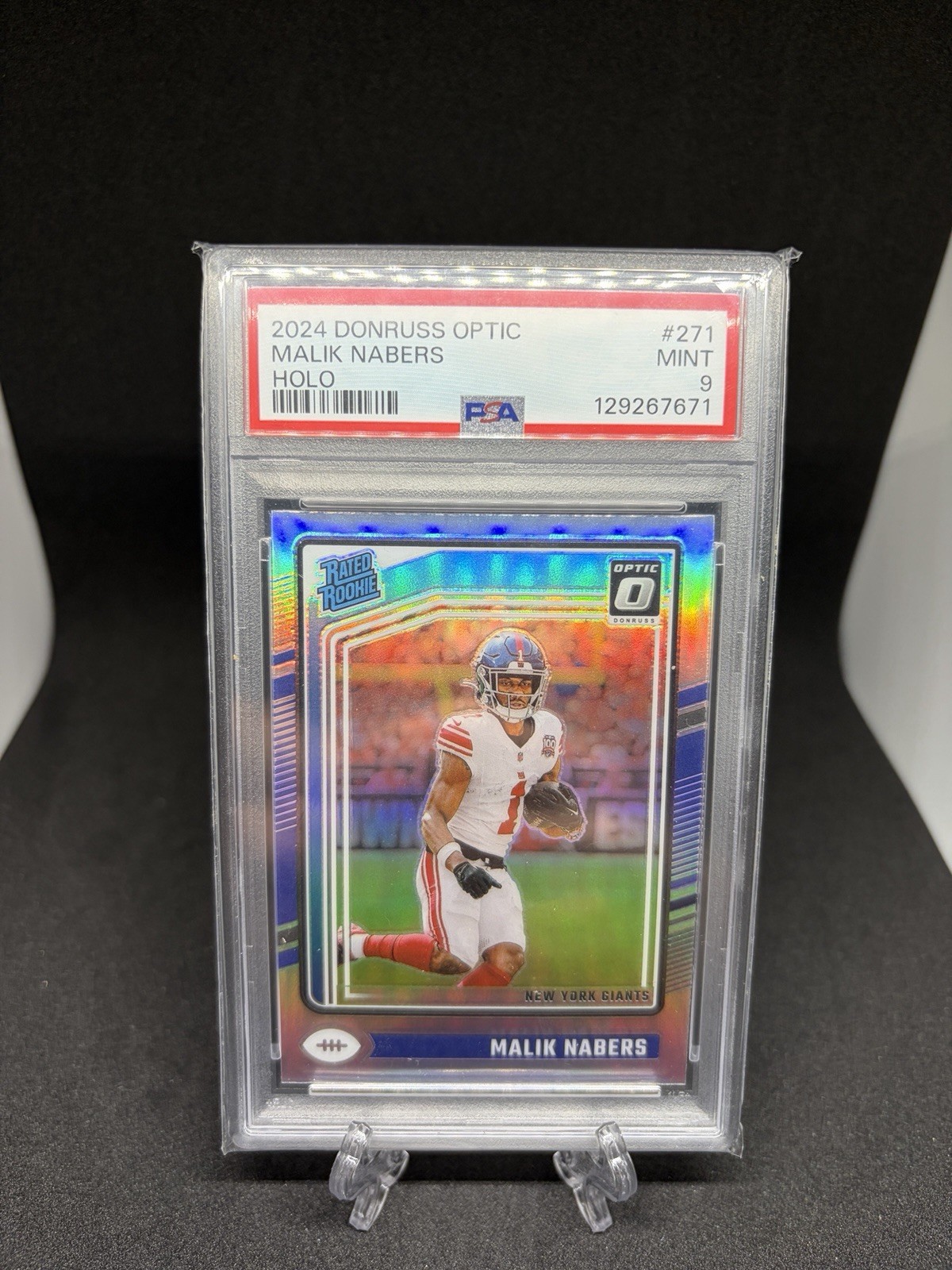 Malik Nabers 2024 Optic Rated Rookie Holo Prizm PSA 9 RC #271 NEW YORK GIANTS