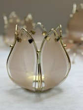 Vtg 6  Blush Pink Glass 5 Petal Brass Inner S...