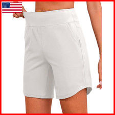 Quenteen Womens High Waisted 7 Bermuda Athletic Shorts Pockets Comfortable