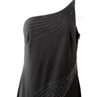 VTG Y2K Michaelangelo Black Beaded One Shoulder Formal Dress Sz 17 Prom Gala