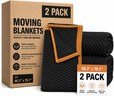 Moving Blankets 72x80 Inches Black Pack of 2 Heavy Duty Furniture Padding