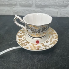 Scentsy English Breakfast Gold Leaf Tea Cup Saucer Warmer RETIRED. 