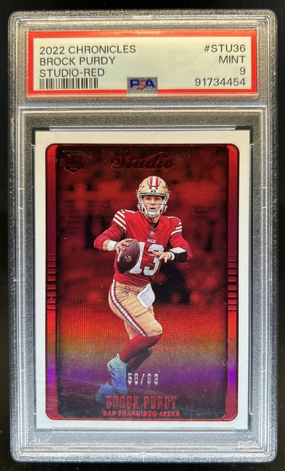 2022 Chronicles Brock Purdy Studio Red Rookie RC #/99 49ers PSA 9