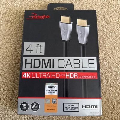 Rocketfish - 4' 4K UltraHD/HDR In-Wall Rated HD Video Cable - Black
