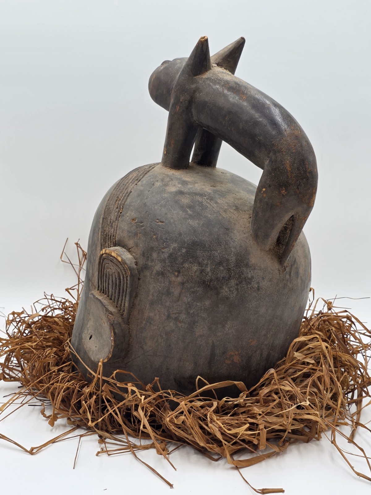 Authentic African Suku Tribal Helmet Mask Animal Totem – Congo Handcarved Wood