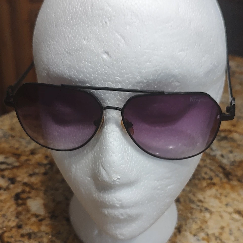 Óculos de sol aviador Ferragamo 511 preto metal roxo lente cor sólida - Imagem 2 de 4