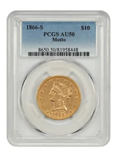 1866-S $10 PCGS AU50 (Motto) - Liberty Head $10