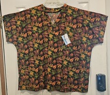 Fall Leaves Scrub Top Medium Butterick B4946 Homemade NEW 