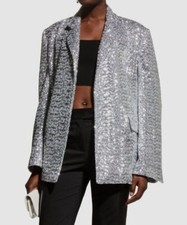 $1175 Itmfl Women's Silver Claudia Sequined Open-front Blazer Jacket Size Small