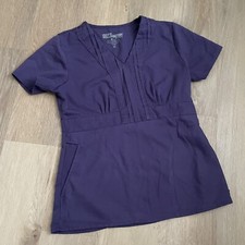 Grey's Anatomy By Braco Womens Scrub Top Size XS Purple Short Sleeve Pleated