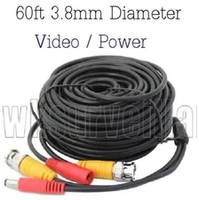 60ft Video and Power cable 3.8mm diameter thick, use for BNC Cameras