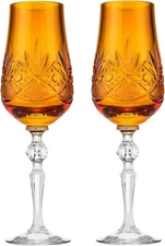 Neman Crystal 6 Oz Handmade Crystal Cut Champagne Glasses, Flutes, Set of 2