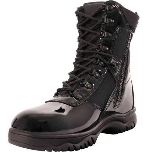 Black High Gloss Forced Entry Boots Tactical Slip-Resistant Side Zipper Boot 8" - Picture 2 of 9