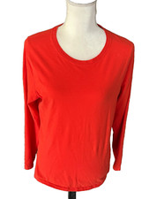 Hanes T-Shirt Women Long Sleeve Orange Crewneck 100 Cotton Tee - Size L