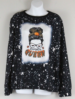 SheIn 8 Black Long Sleeve Pumpkin Queen Print Top NWT