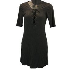 Ambiance Dress Womens S Gray Jersey Knit Short Sleeve Stretchy Lace Front Dress