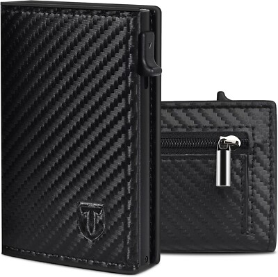 Leder Herren Geldbörse Slim Wallet mit Münzfach Kartenhalter RFID Schutz Carbon