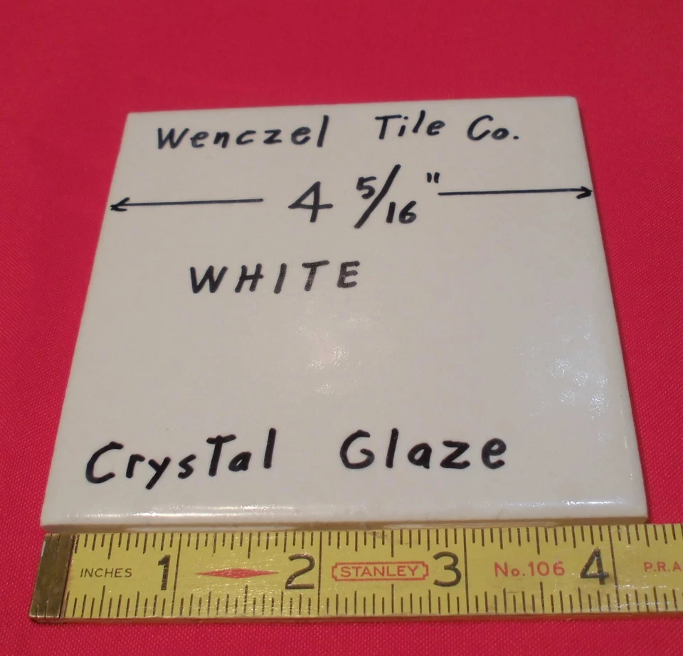 1 pc. Blanco: Azulejo de cerámica esmaltado de cristal por Wenczel Co. 4-5/16" hecho años 70 - 80 Foto 4 de 4