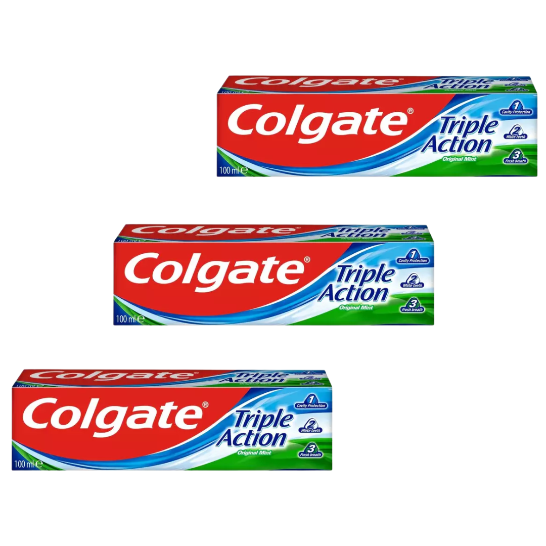 3x Colgate Triple Action Original Mint Toothpaste - 100ml