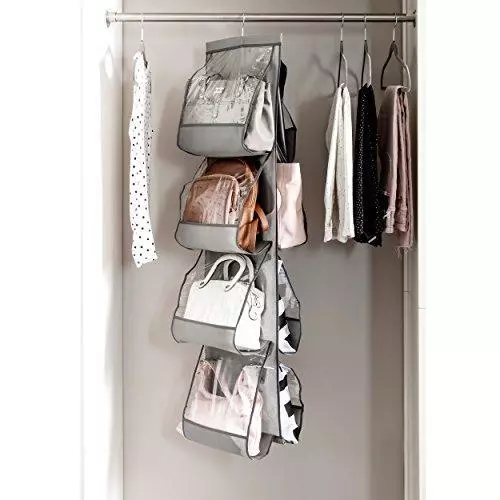 Zober Hanging Purse Organizer for Closet Clear Handbag Organizer for Purses, Handbags etc. 8 Easy Access Clear Vinyl Pockets with 360 Degree Swivel