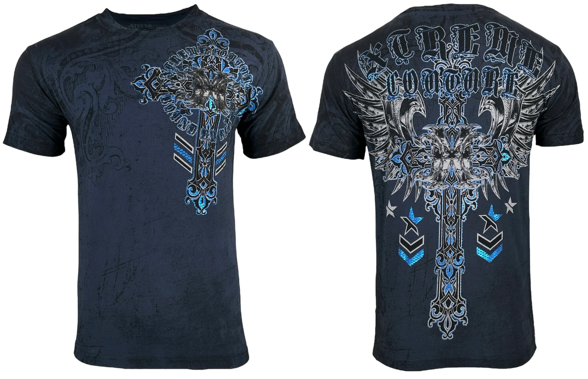 Xtreme Couture By Affliction Men's T-shirt Iron Work Cross wings S