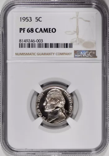 1953 Proof Jefferson Nickel 5c NGC PF68 CAMEO - Nice Coin!