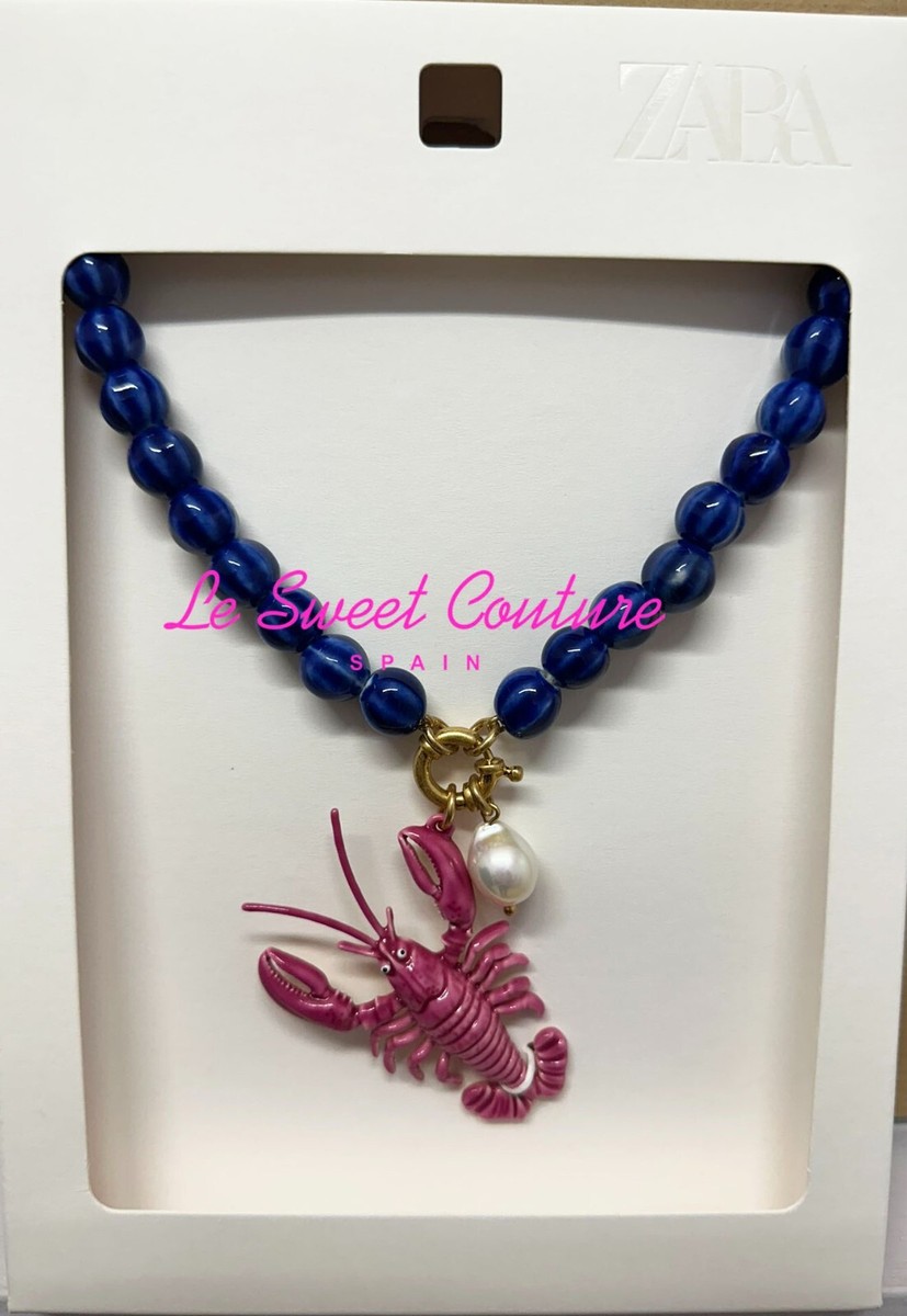 ZARA WOMAN NWT SS25 LOBSTER BEAD NECKLACE PINK BLUE 1856/058