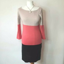 Monsoon Wool Blend Colour Block Jumper Dress Black/Red/Beige Small