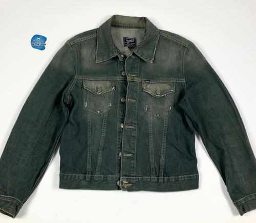 Gas jacket jeans giacca denim vintage destroyed M grigio uomo donna usato T8910 - Picture 9 of 9