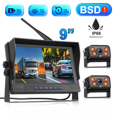 9'' IPS DVR 4CH Split Monitor mit BSD + 2x AHD Rückfahrkamera für Auto LKW BUS RV